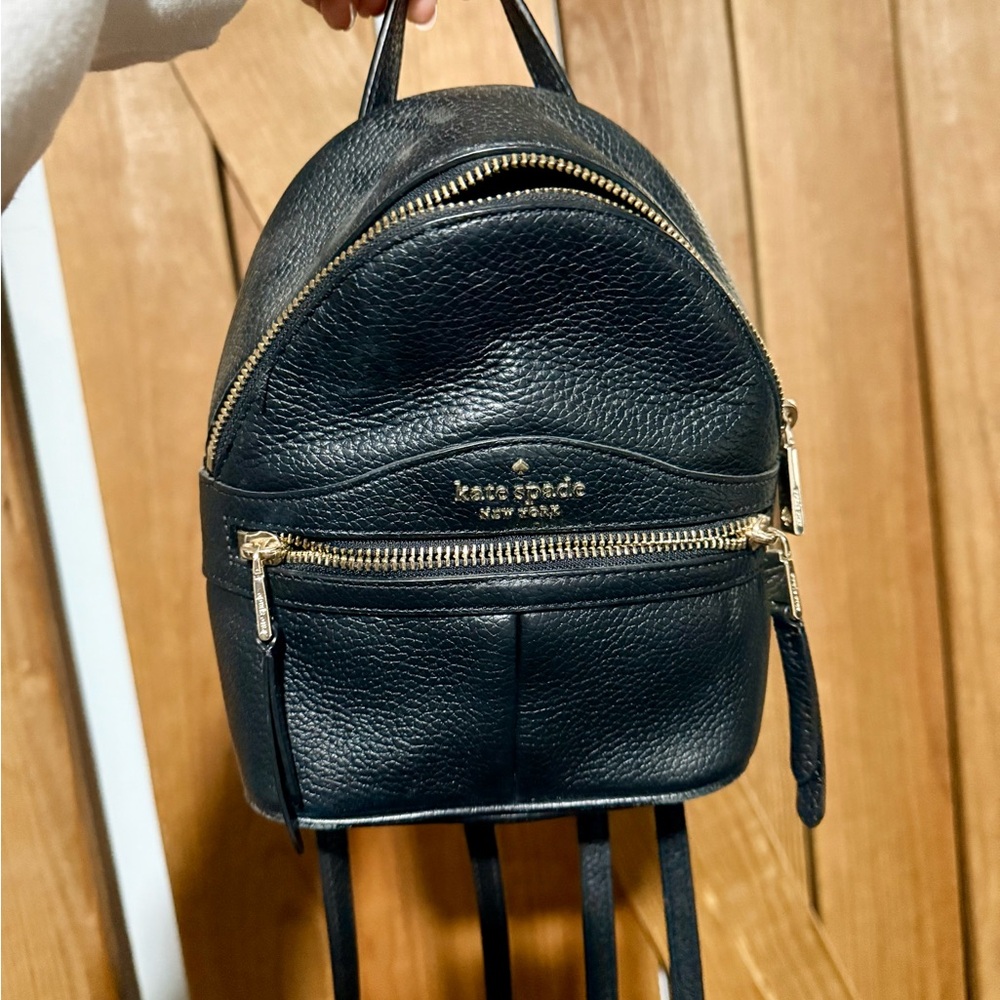 kate spade Black Pebbled Leather Mini Backpack with Gold Hardware